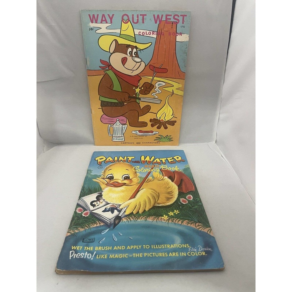 Vintage Coloring Book Lot of 2 Lowe 1950s Unused No coloring‎ USA Water Color